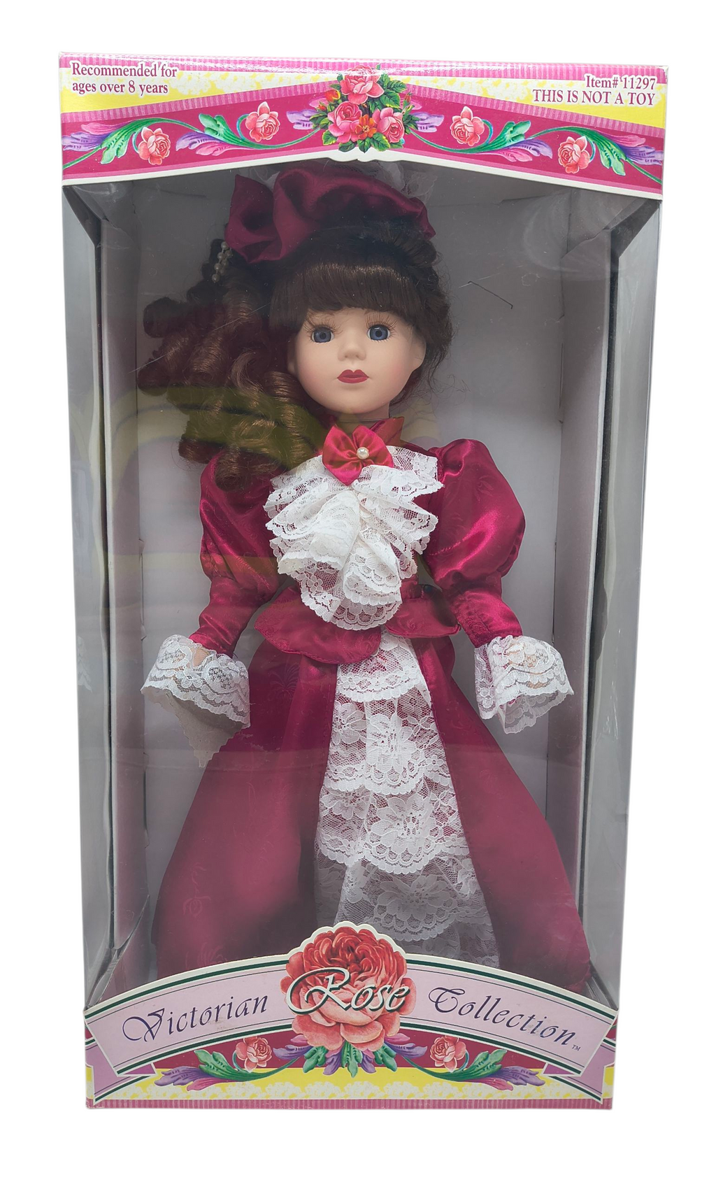 1997 Brass Key Melissa Jane Victorian Rose Red Satin Dress & Lace Trim 16" Doll