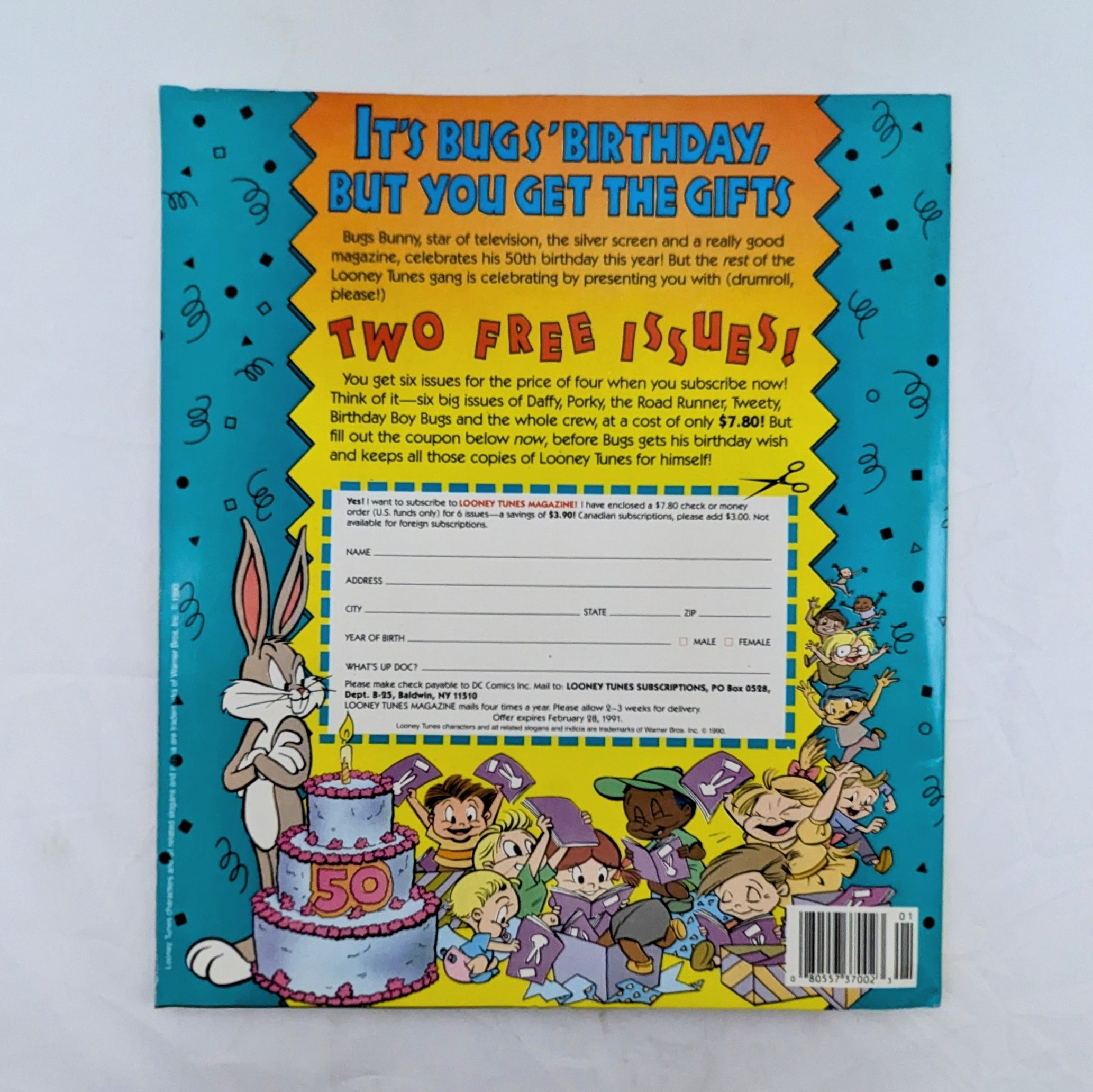 1990 Panini Warner Happy Birthday Bugs Looney Tunes Sticker Book 100% Complete image 2