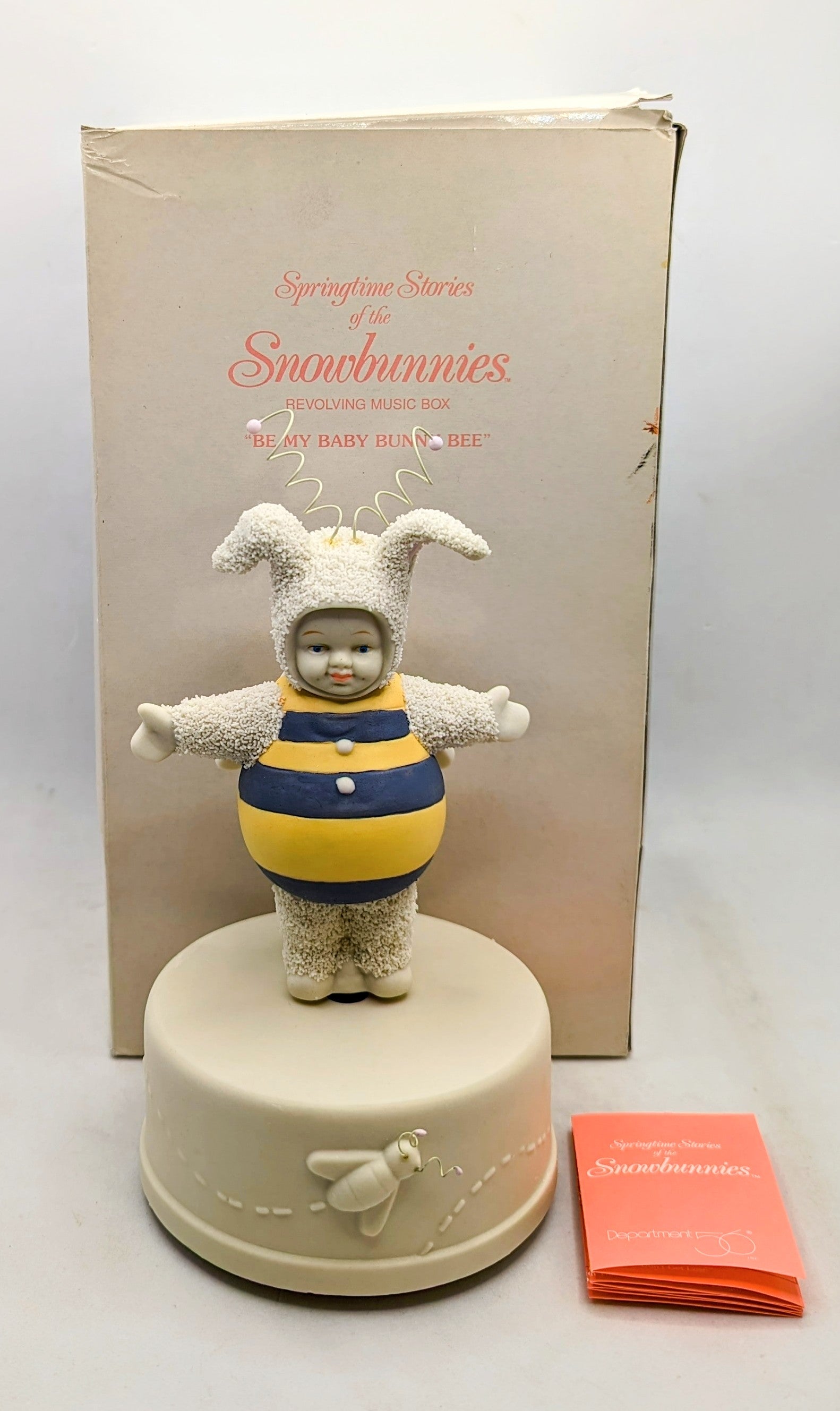 2001 Department 56 Snowbunnies Be My Baby Bunny Bee Revolving Musical Figurine