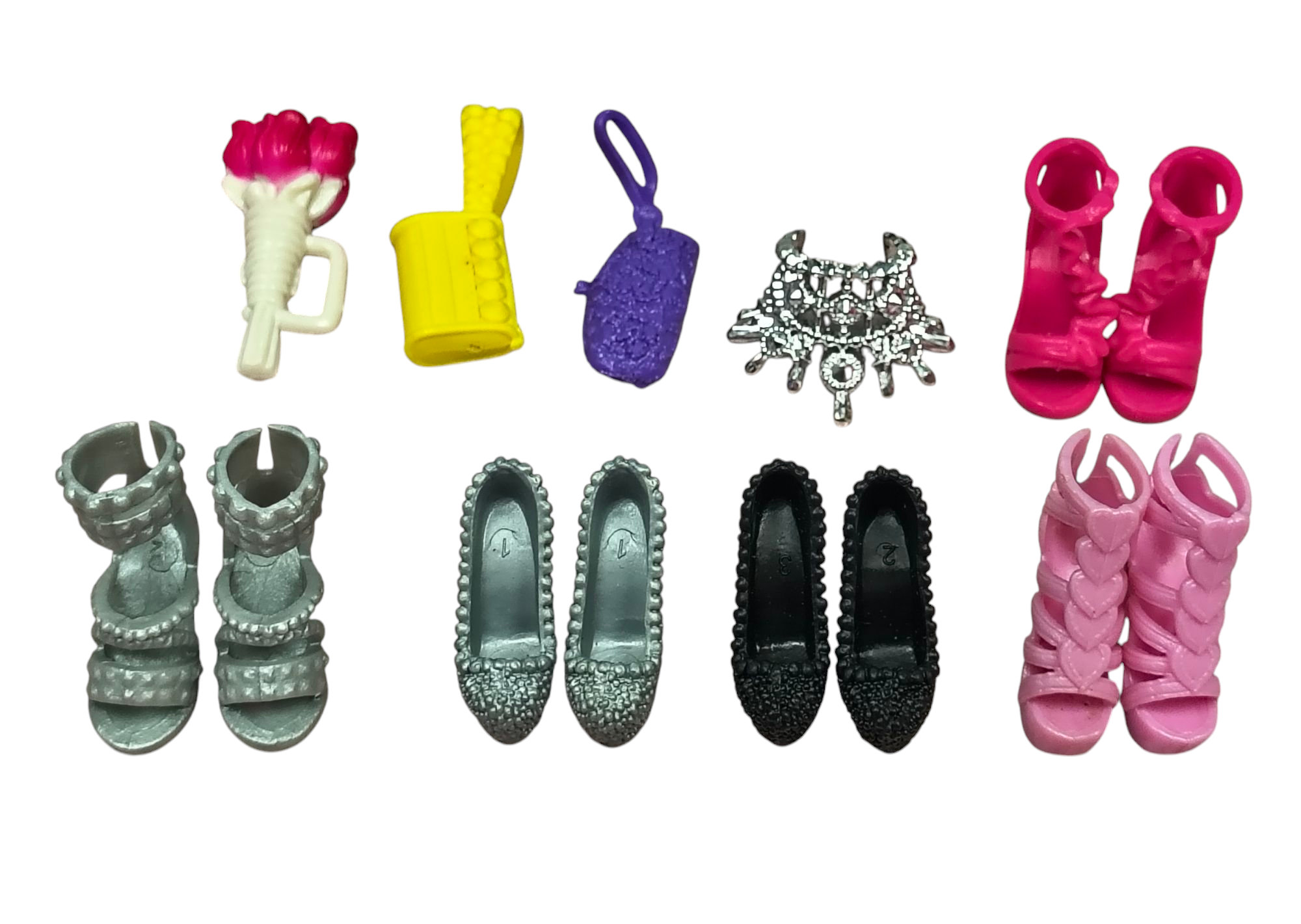 Lot Of 5 Pairs Of Barbie Shoes Heels 90s To Modern + Accessories Clutch Bags image 2