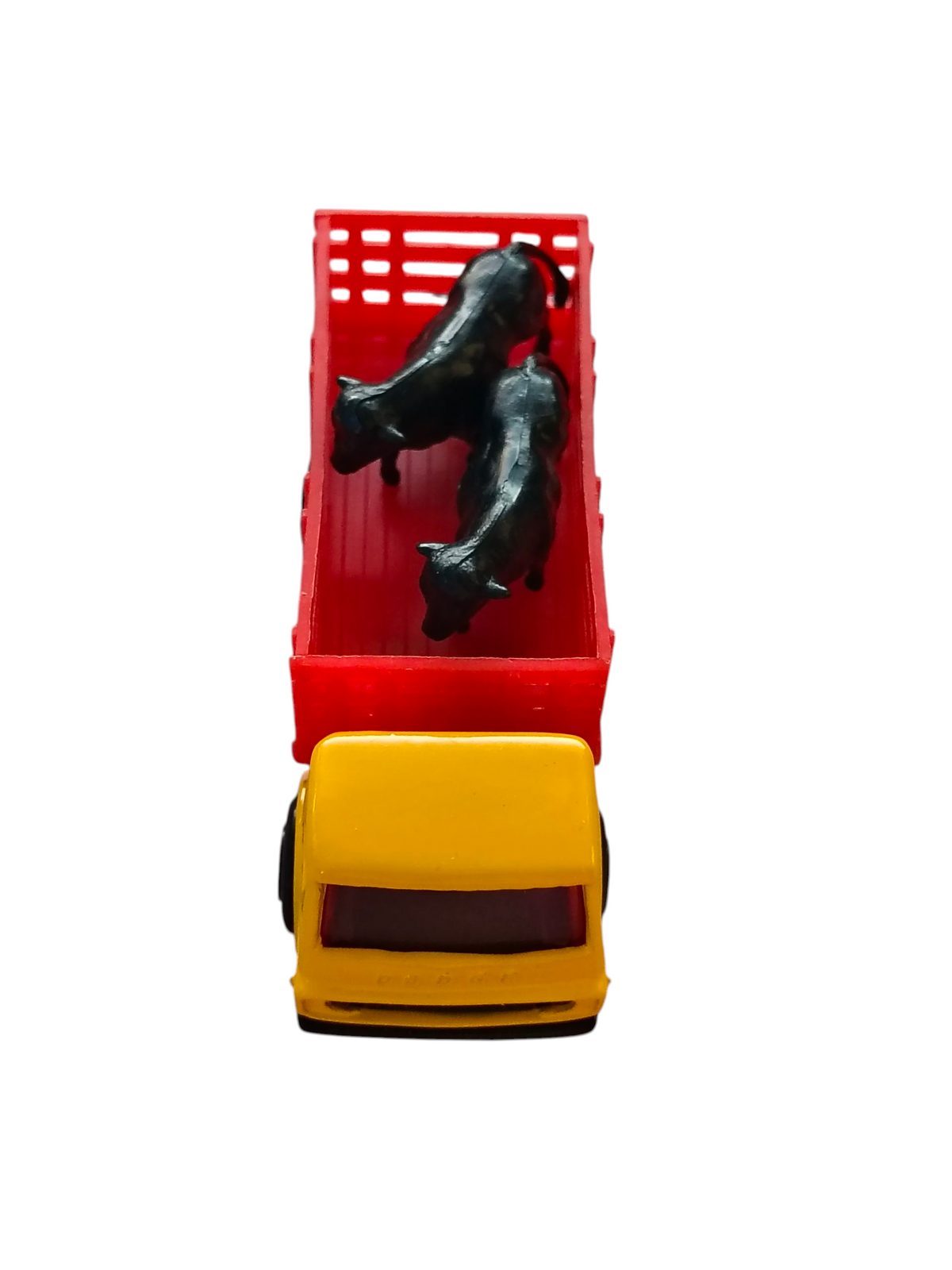 1999 Matchbox Cattle Truck Yellow & Red Black Cow Head Door image 5
