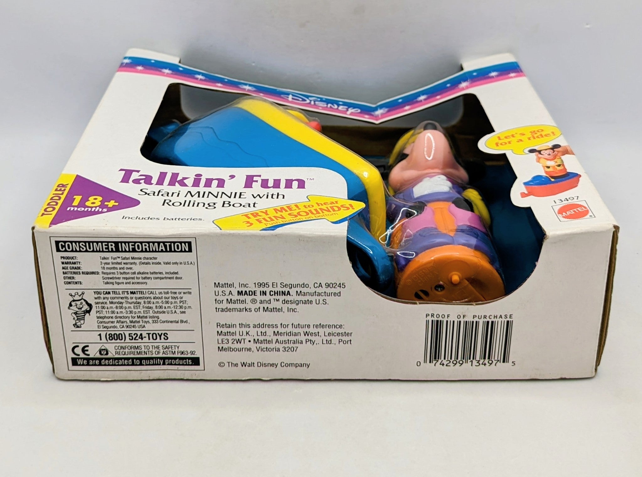 1995 Mattel Talkin Fun Safari Minnie Mouse With Rolling Boat image 3