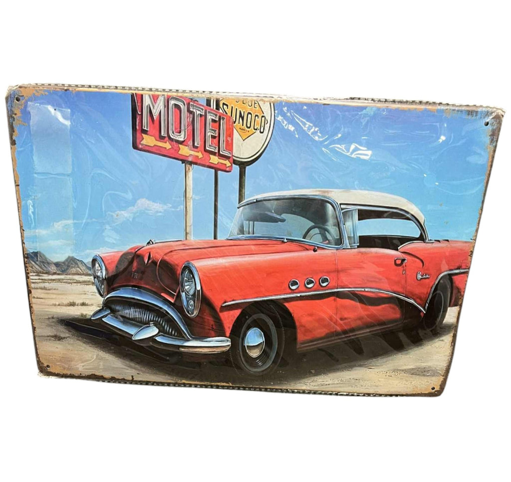 1956 Buick Roadmaster Motel Sunoco Distressed Tin Metal Sign - DT