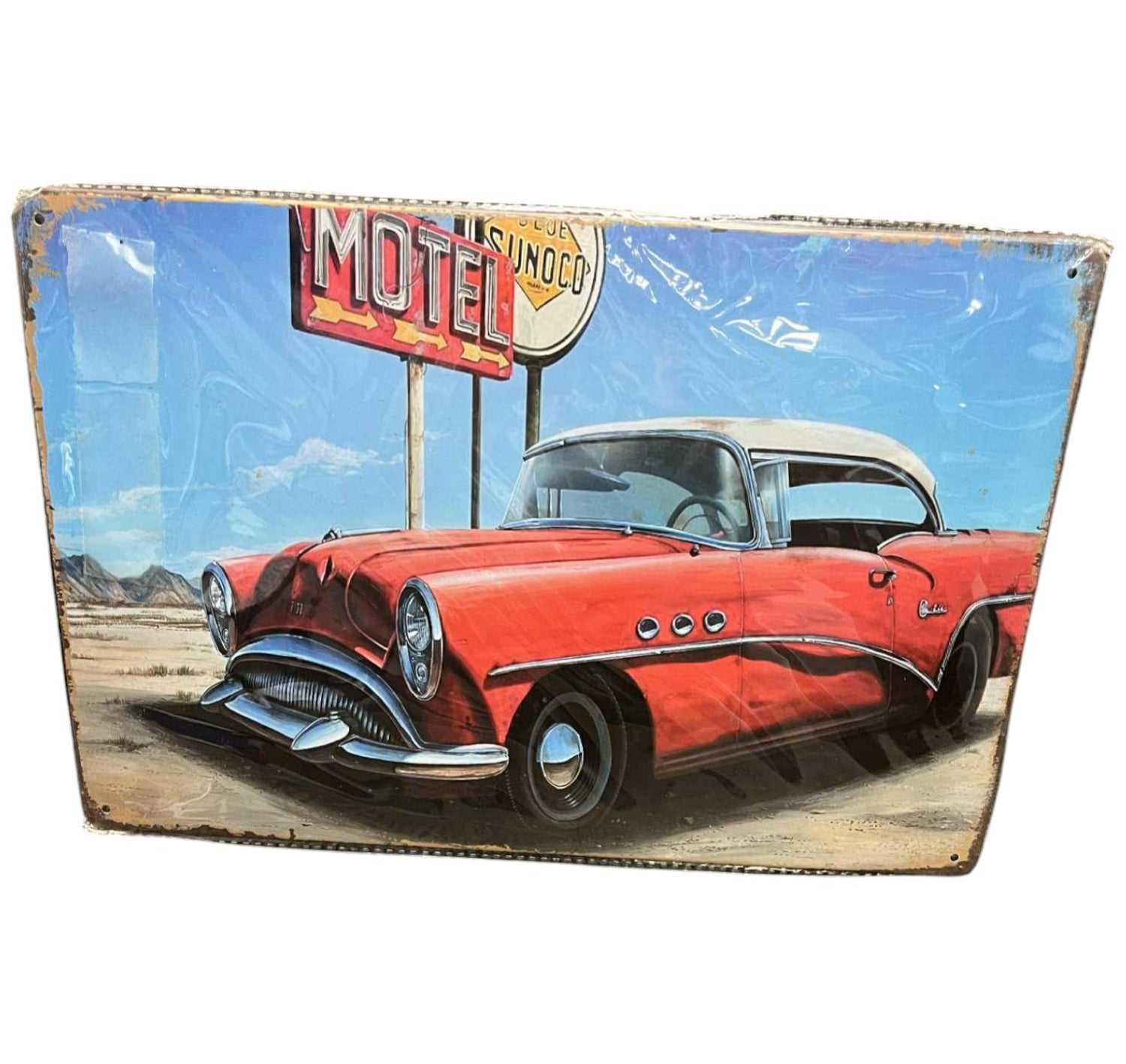 1956 Buick Roadmaster Motel Sunoco Distressed Tin Metal Sign - DT