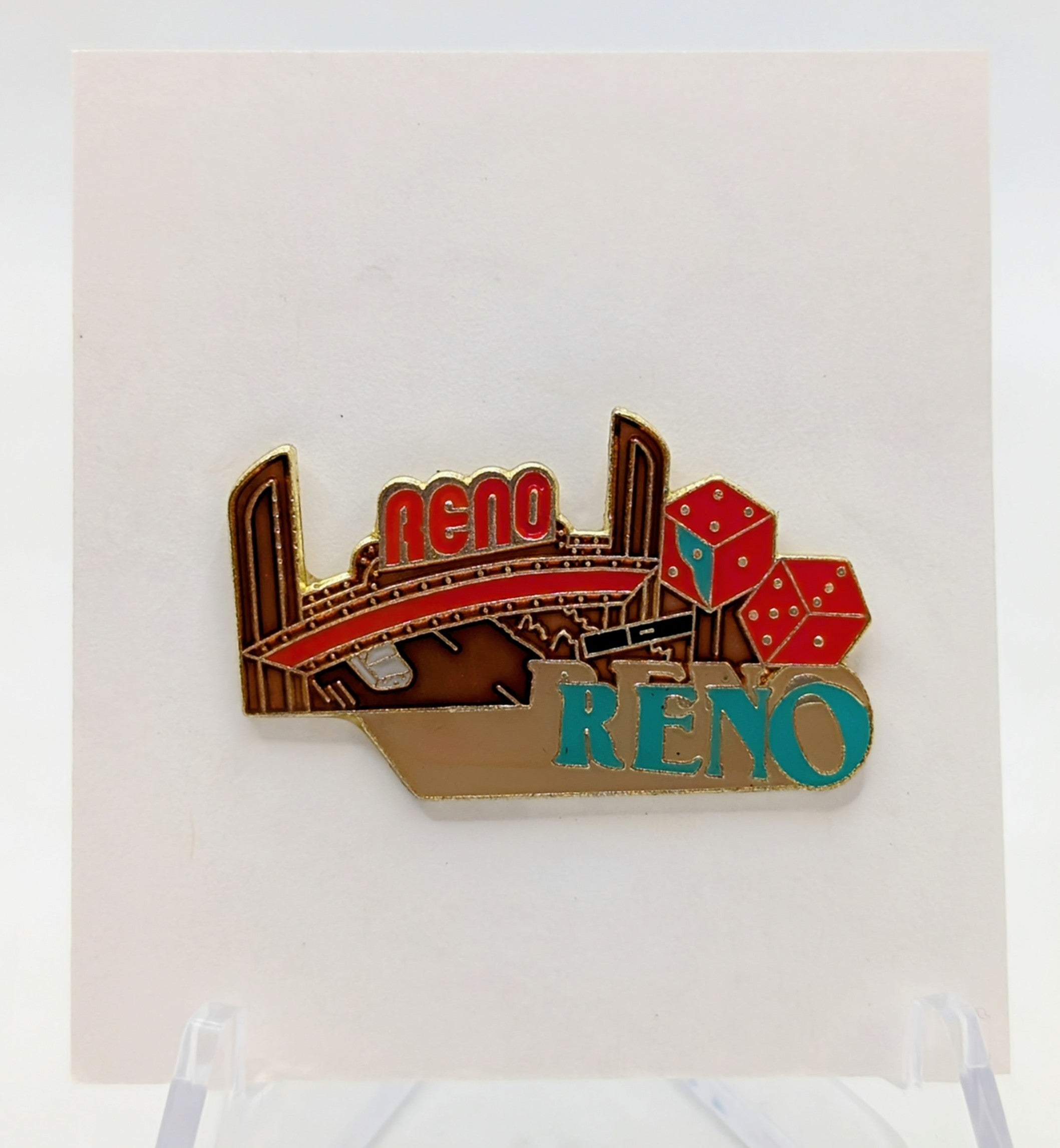 Reno Nevada Dice Gold Souvenir Gift Enamel Lapel Pin