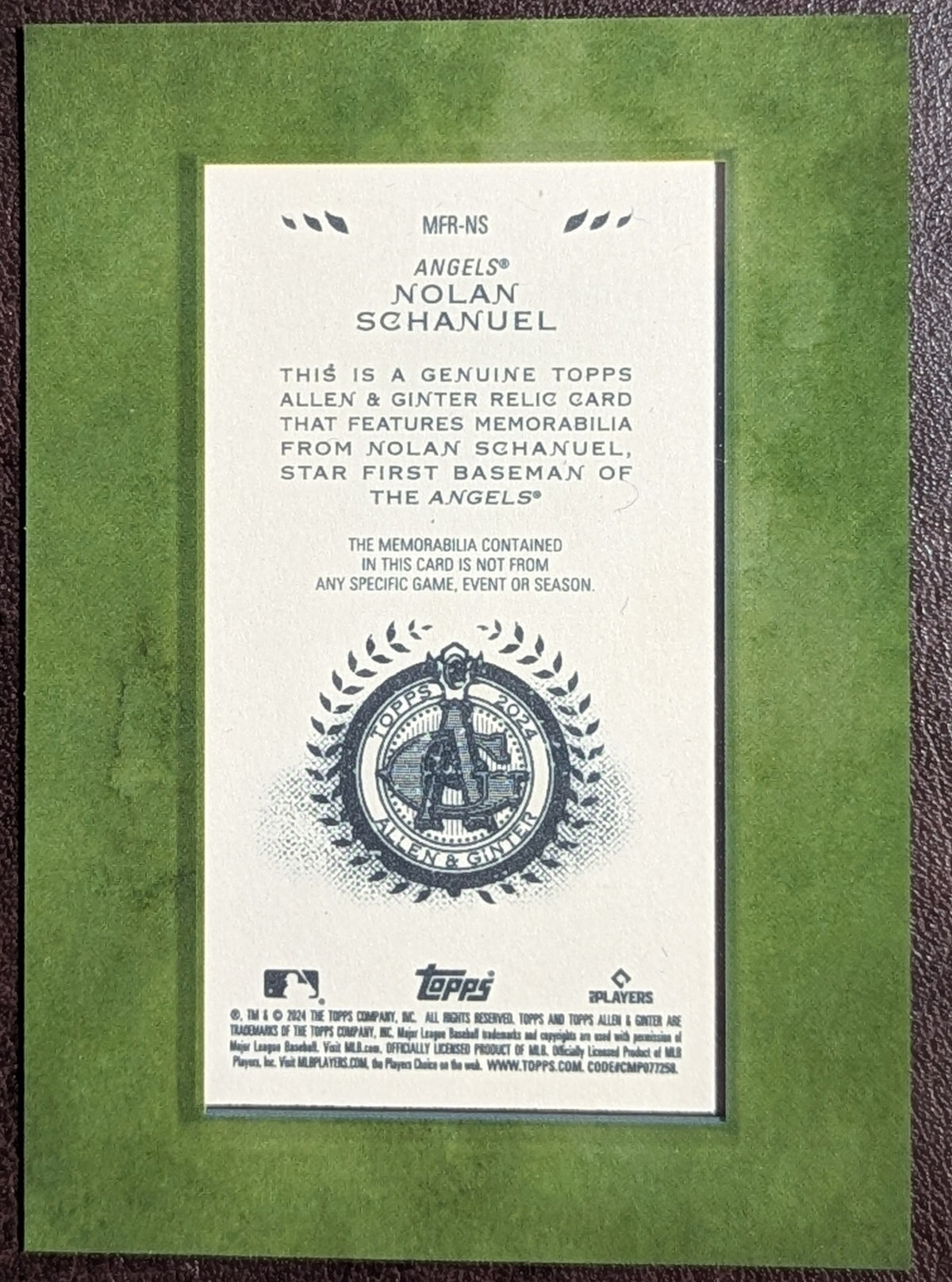 2024 Topps Allen & Ginter #MFR-NS Nolan Schanuel Angels Framed Mini Relics image 2