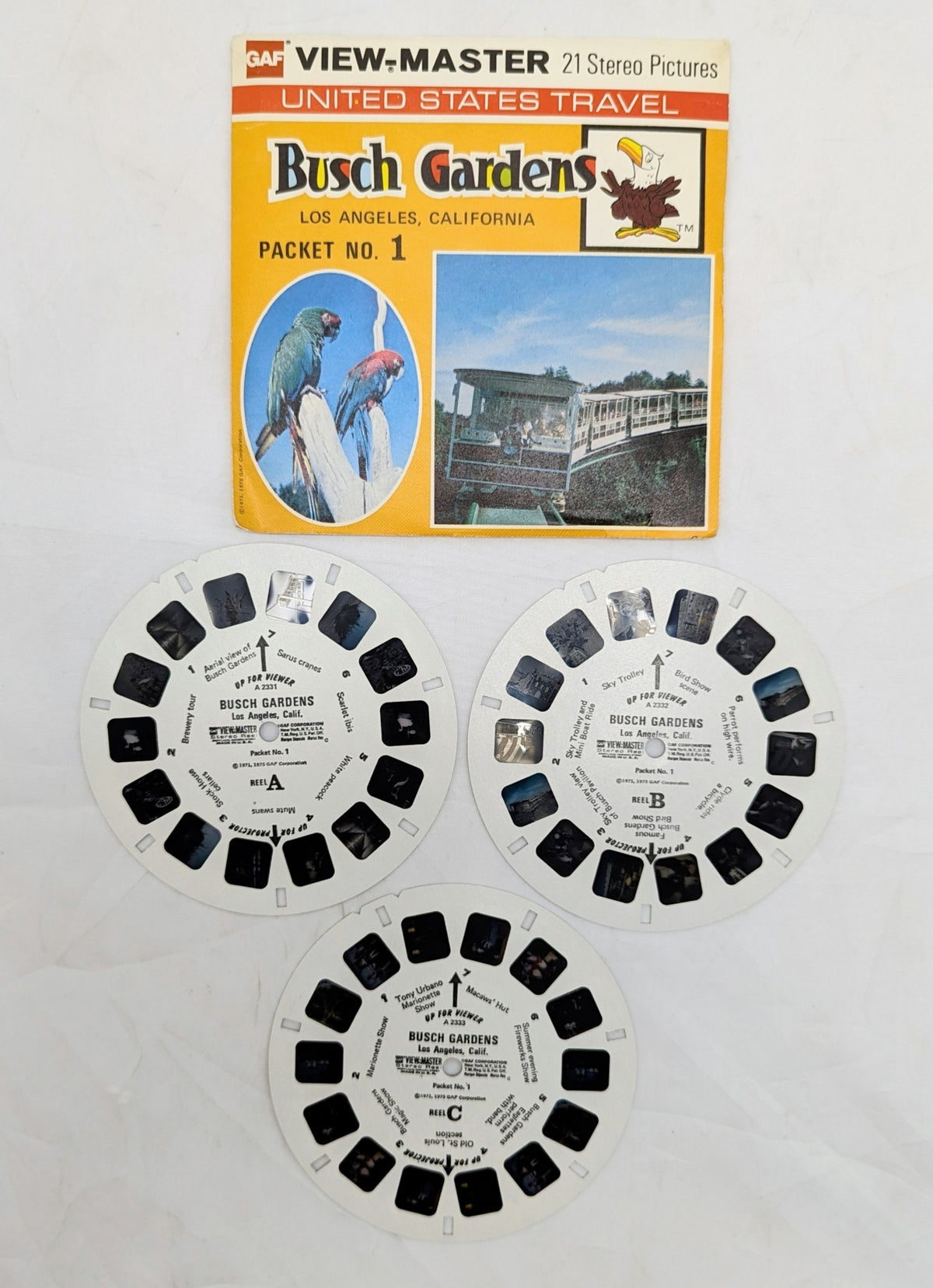 1975 GAF View-Master Busch Gardens Los Angeles California Packet #1 3 Reel Pack image 3