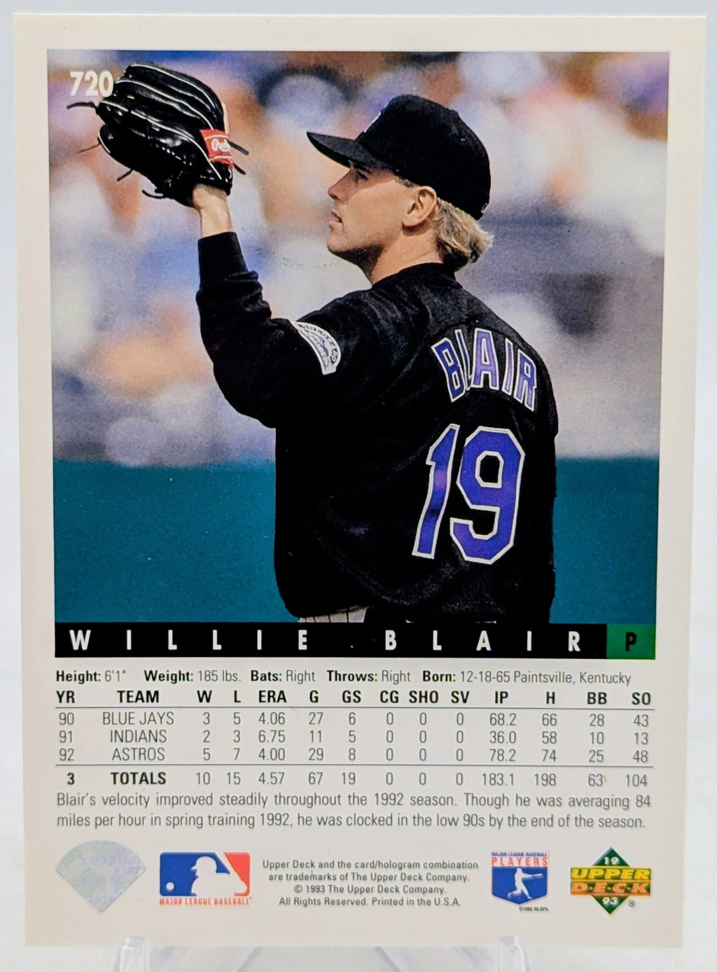 1993 Upper Deck Colorado Rockies First Season Willie Blair #720 image 2
