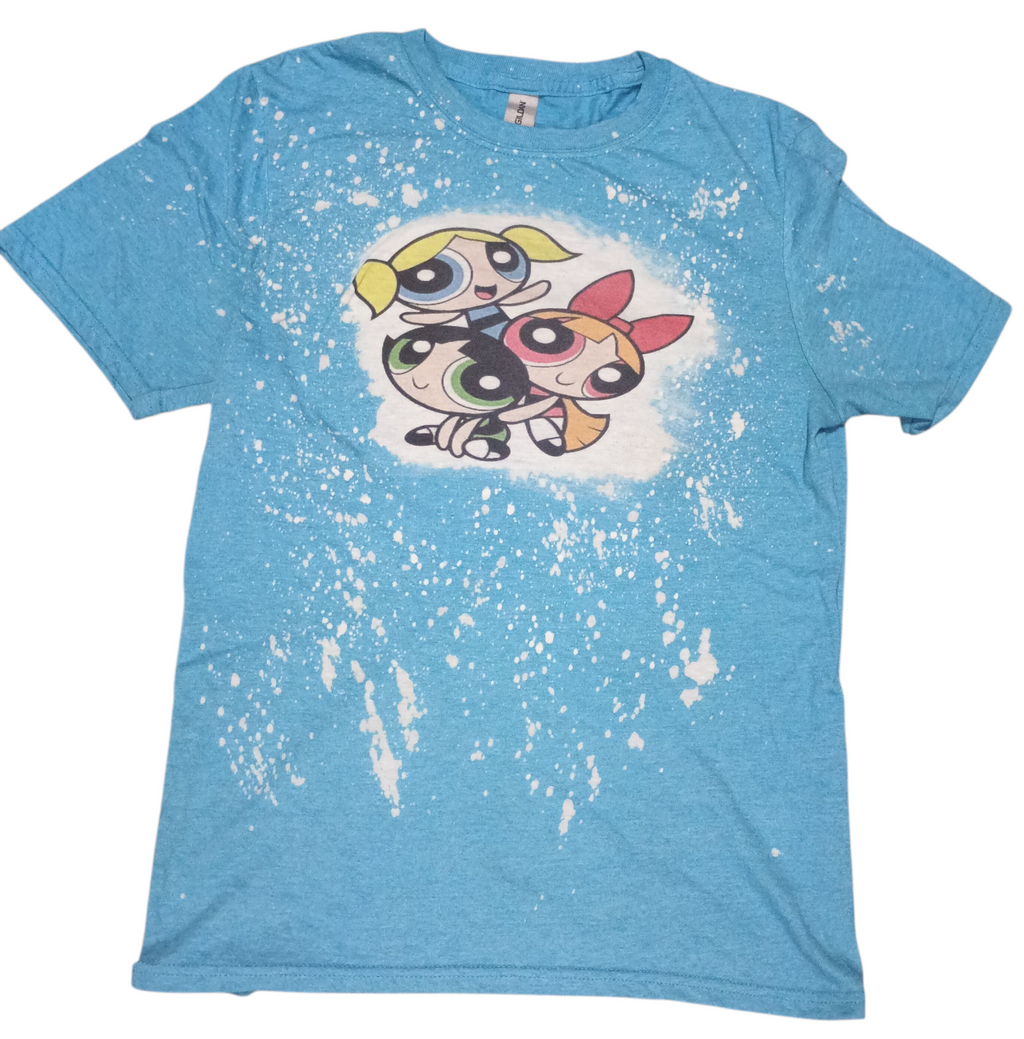 Y2K Warner Bros. Powerpuff Girls Trio Paint Splatter Blue T-Shirt Size Small