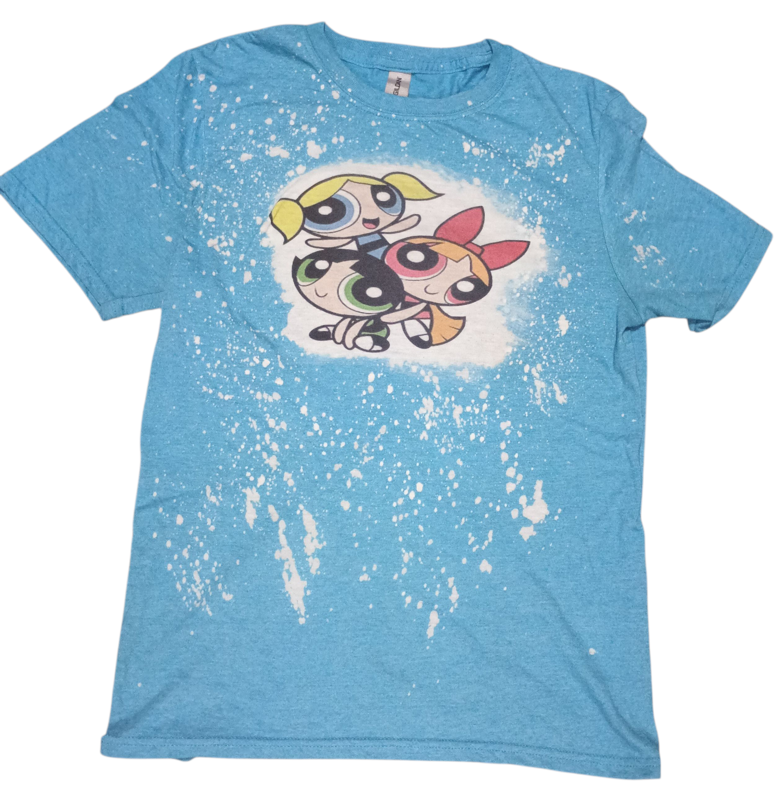 Y2K Warner Bros. Powerpuff Girls Trio Paint Splatter Blue T-Shirt Size Small