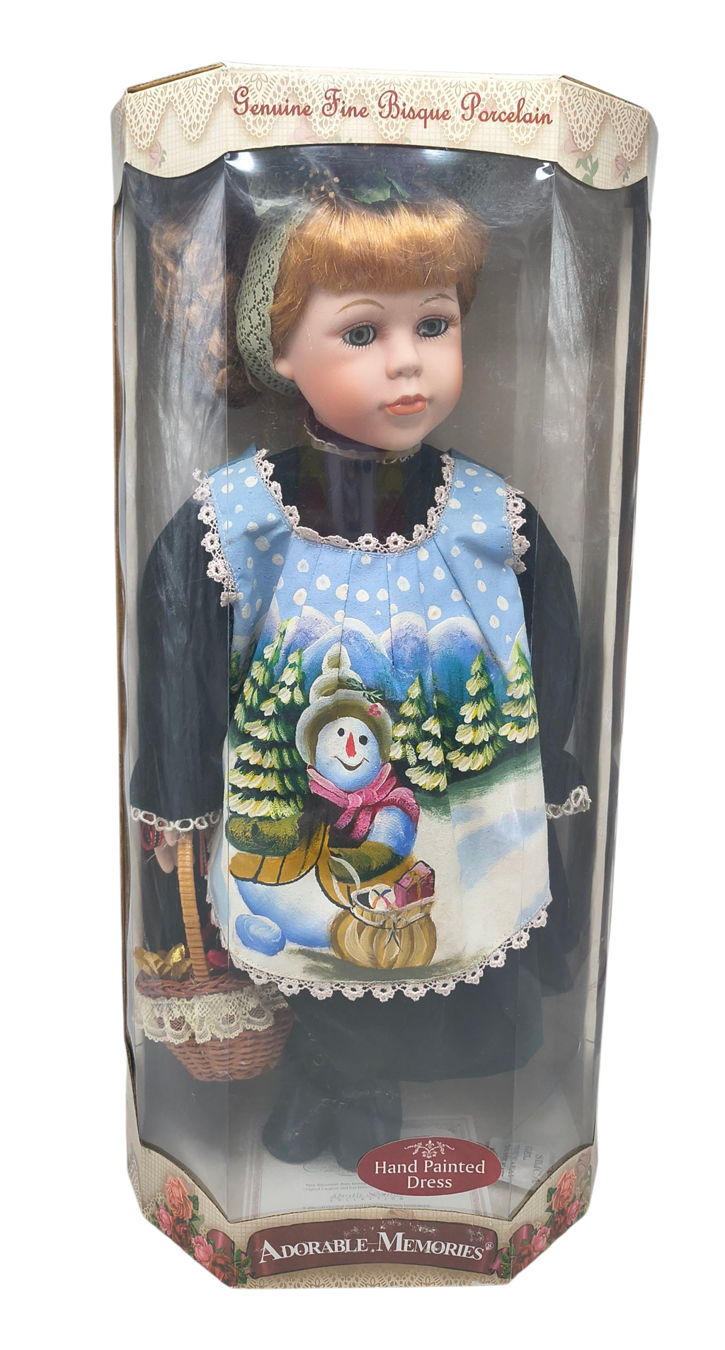 Adorable Memories Bisque Porcelain Doll Holiday 18" Hand Painted Snowman Dress