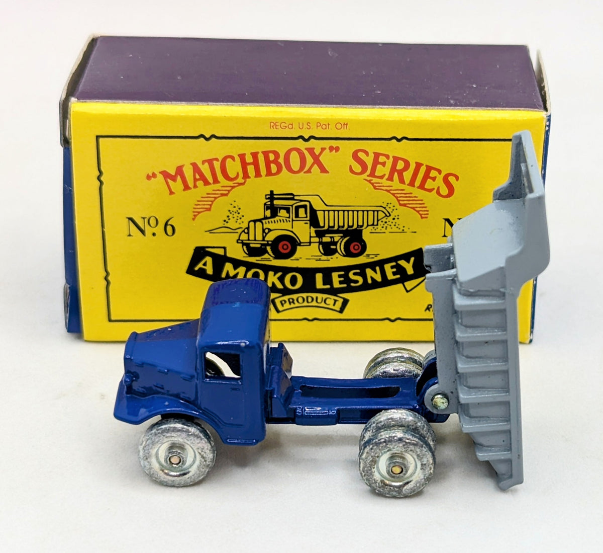 1992 Moko Lesney Matchbox Series No. 6 Blue Dump Truck Diecast With Box image 2