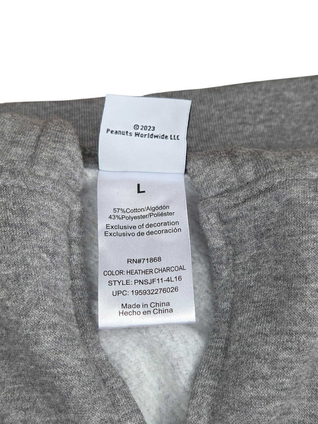 Peanuts Snoopy Woodstock Embroidered Heather Grey Soft Zip Up Hoodie Womens L image 4