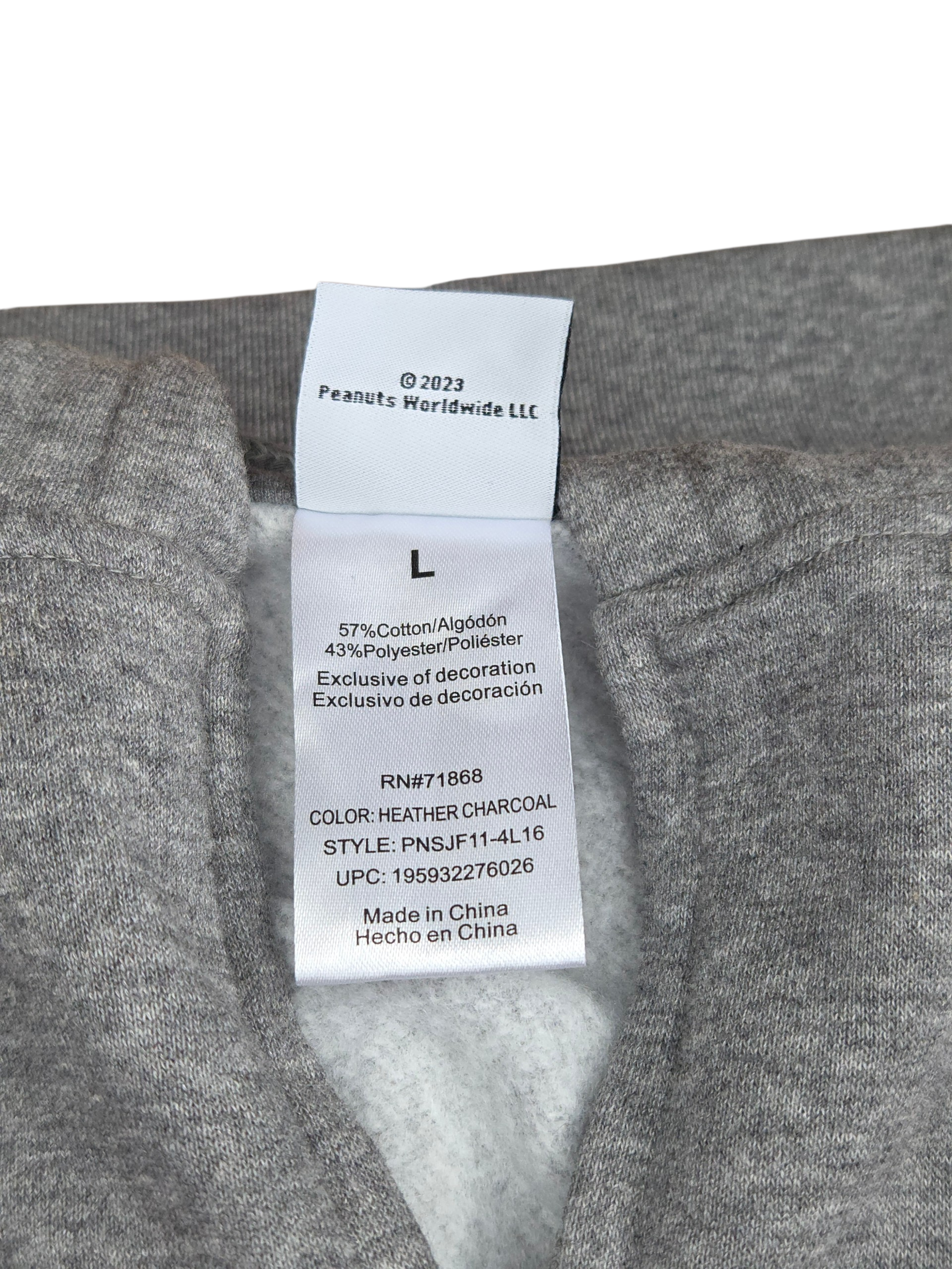 Peanuts Snoopy Woodstock Embroidered Heather Grey Soft Zip Up Hoodie Womens L image 4