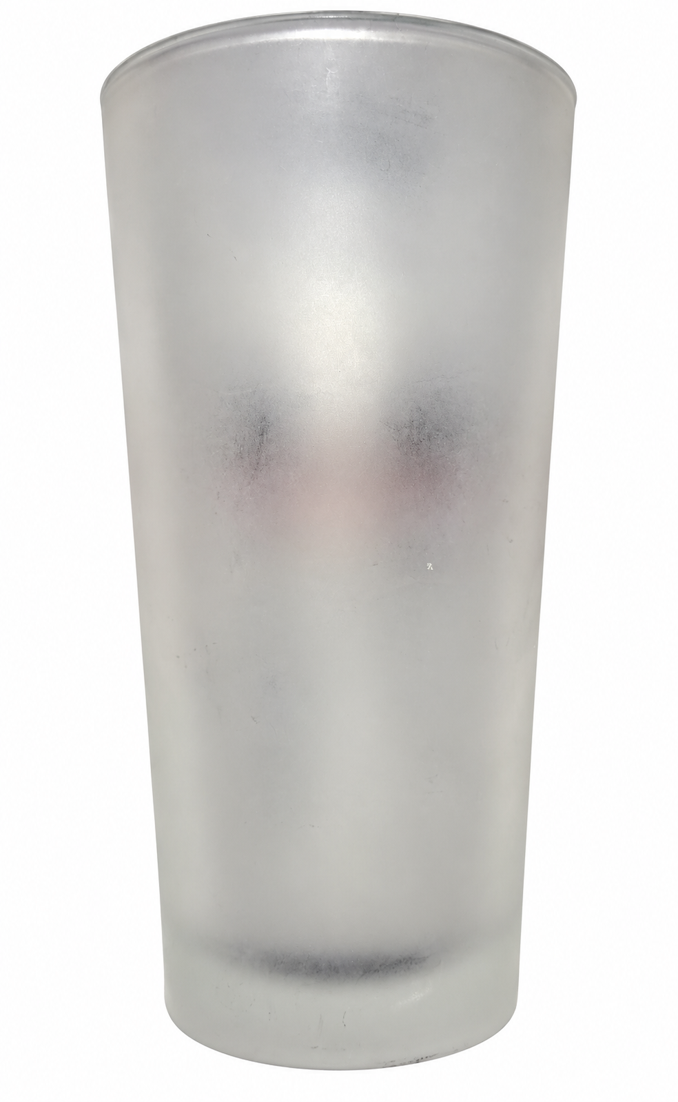 Asahi Super Dry frosted beer glass back view on white background