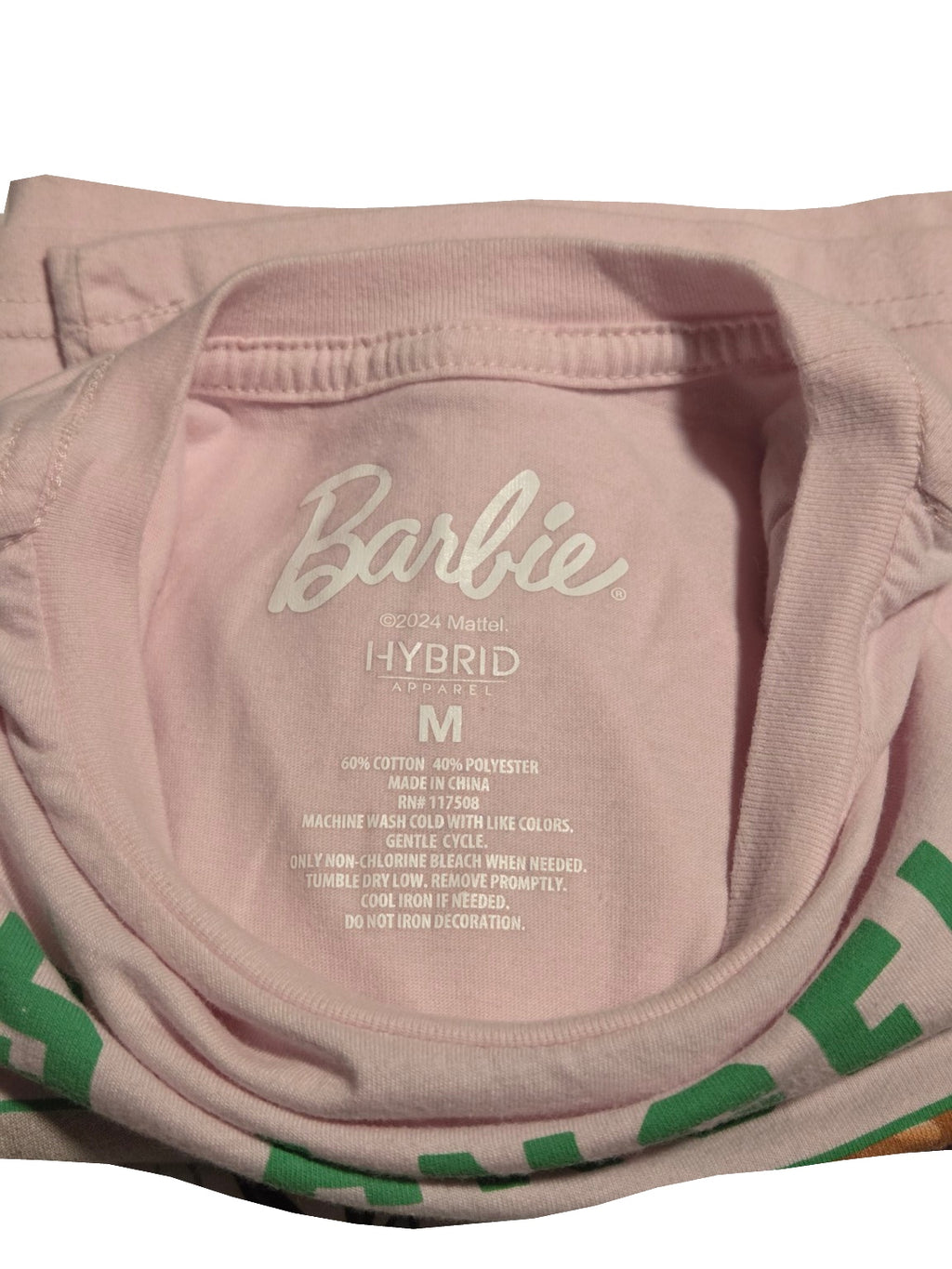 Barbie Los Angeles Sports Club pink medium T-shirt label on white background
