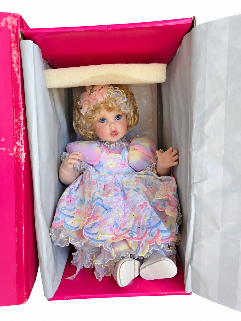 Basket & Blooms Baby doll in original protective packaging