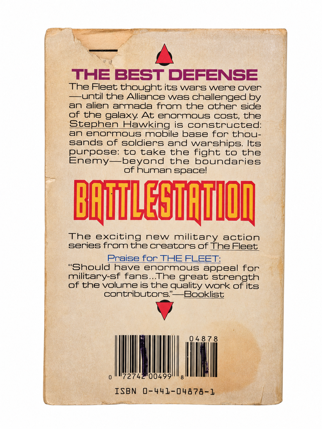 Battlestation back cover showing torn upper area and barcode ink marks