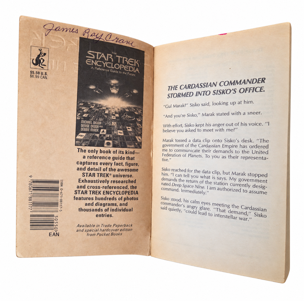 Betrayal inside cover showing handwritten owner name and embossed mark