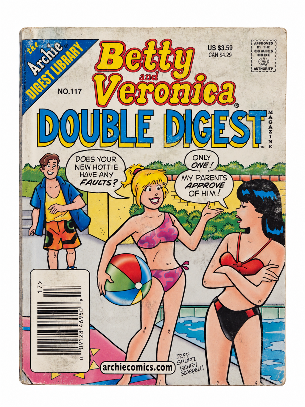 Betty and Veronica Double Digest 117 poolside front cover showing rubbing and marks