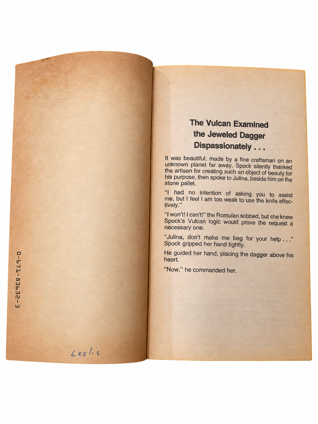 Black Fire inside front cover with handwritten name