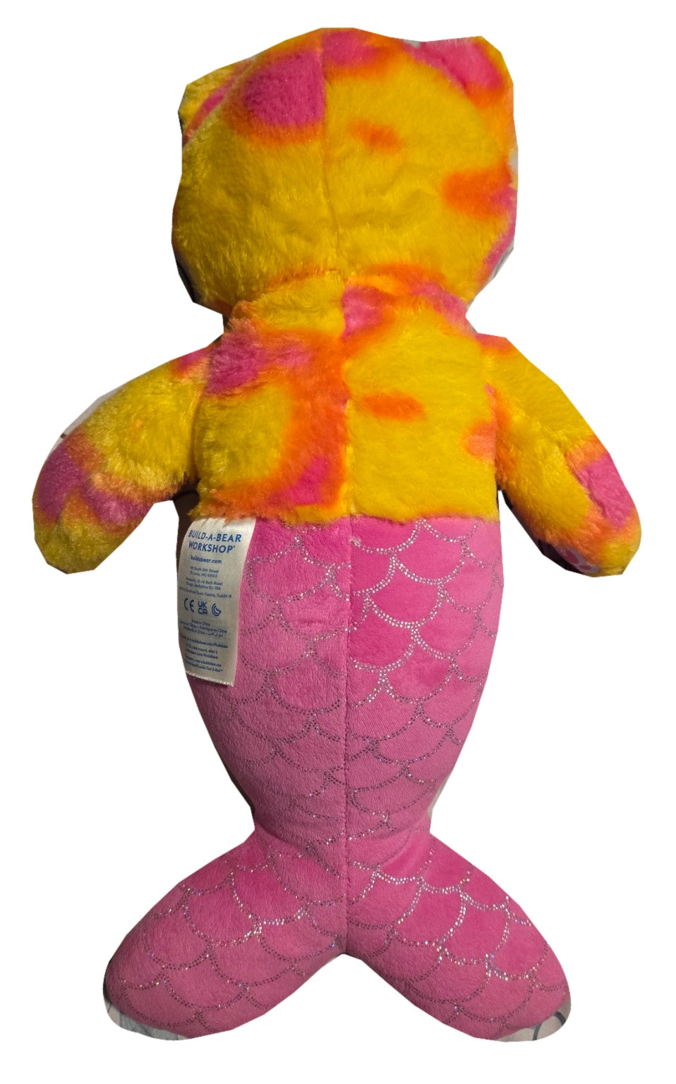Build-A-Bear Mer-Cat plush with Mini Mermaid shirt back view on white background