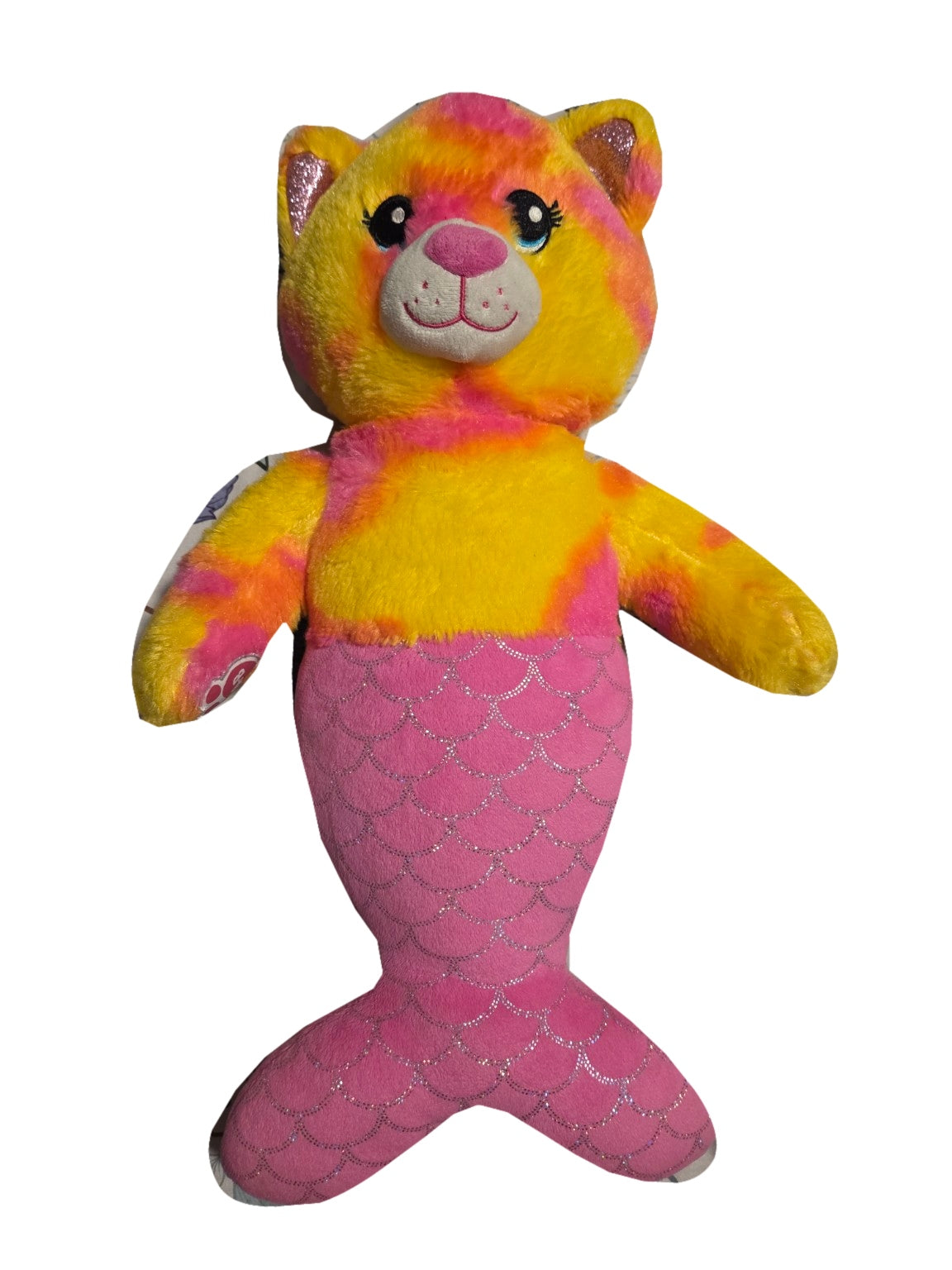 Build-A-Bear Mer-Cat plush with Mini Mermaid shirt front-undressed view on white background