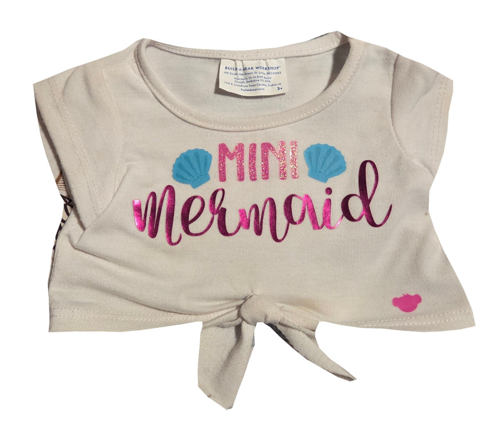 Build-A-Bear Mer-Cat plush with Mini Mermaid shirt shirt view on white background