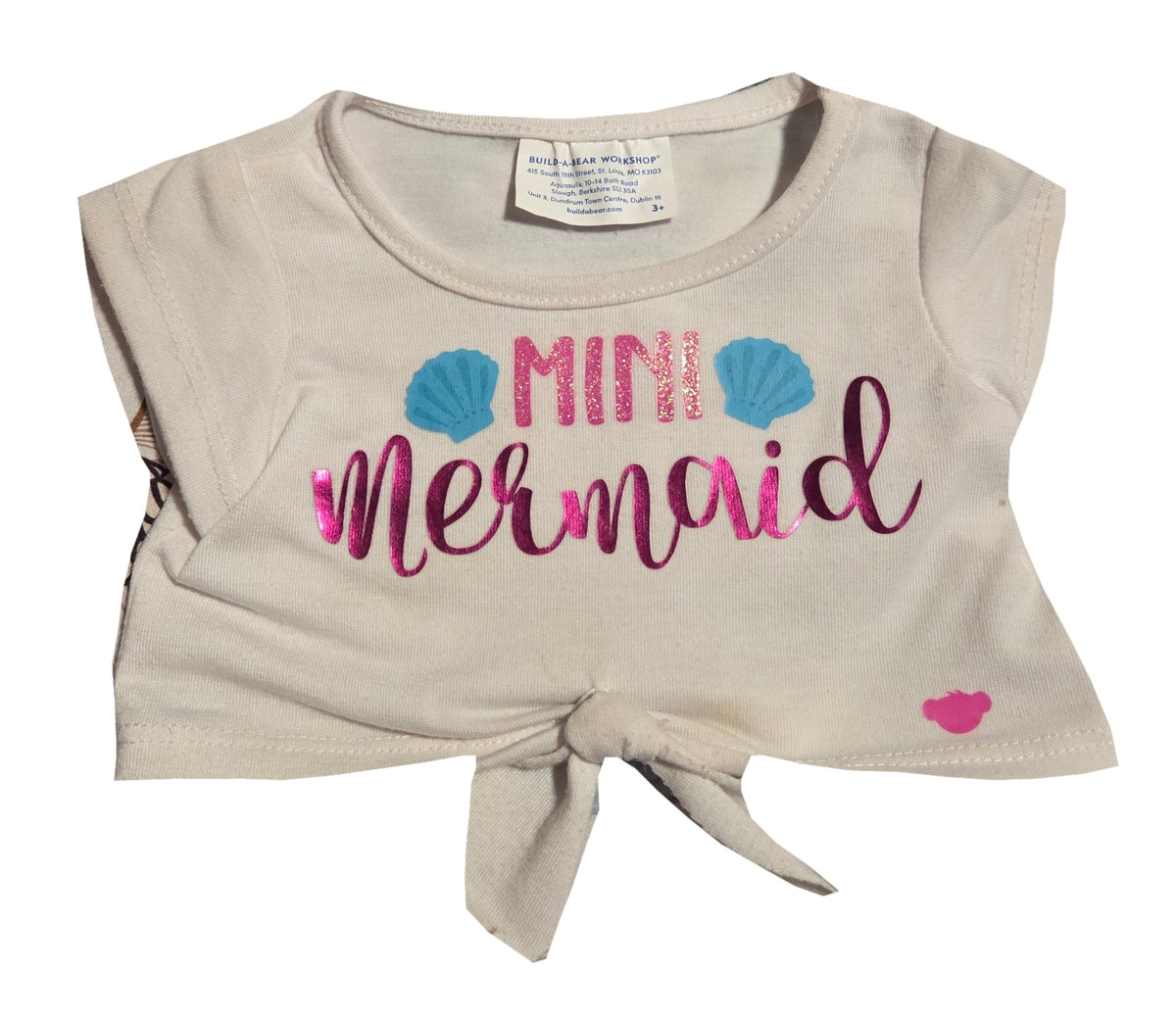 Build-A-Bear Mer-Cat plush with Mini Mermaid shirt shirt view on white background