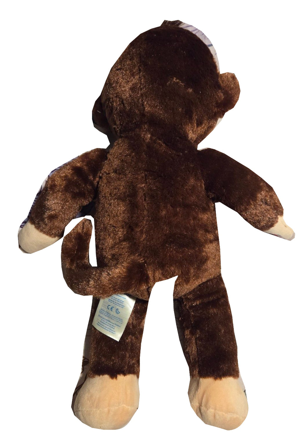 Build-A-Bear brown and tan smiling monkey plush back view on white background