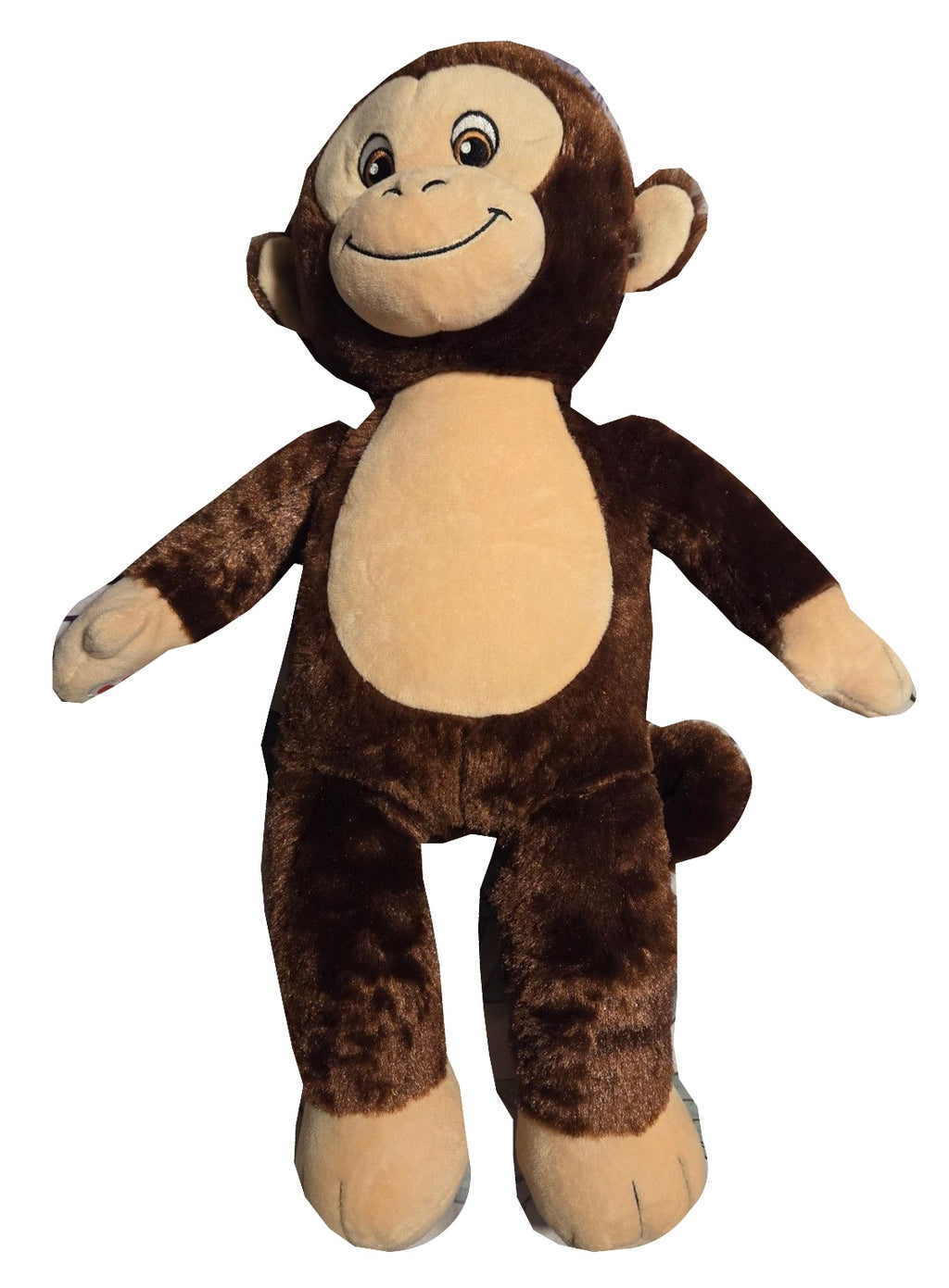 Build-A-Bear brown and tan smiling monkey plush front view on white background