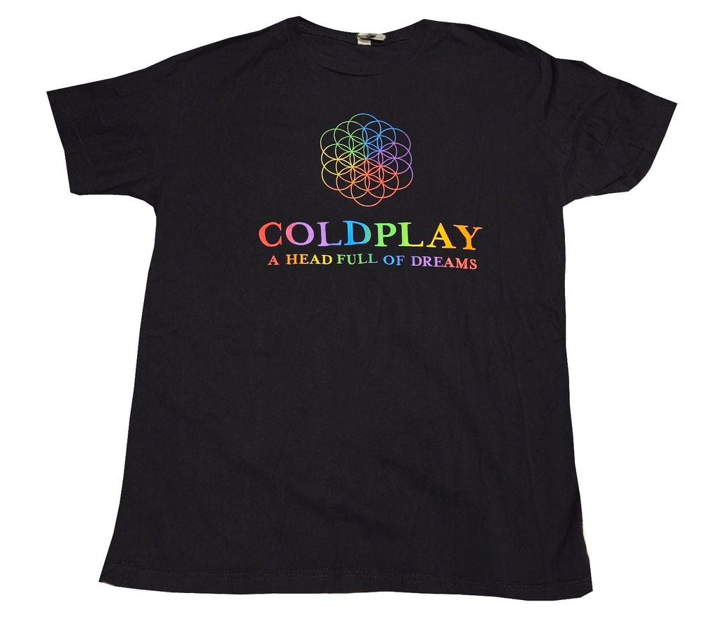 Coldplay A Head Full of Dreams World Tour 2016 black T-shirt size Medium, front, white background