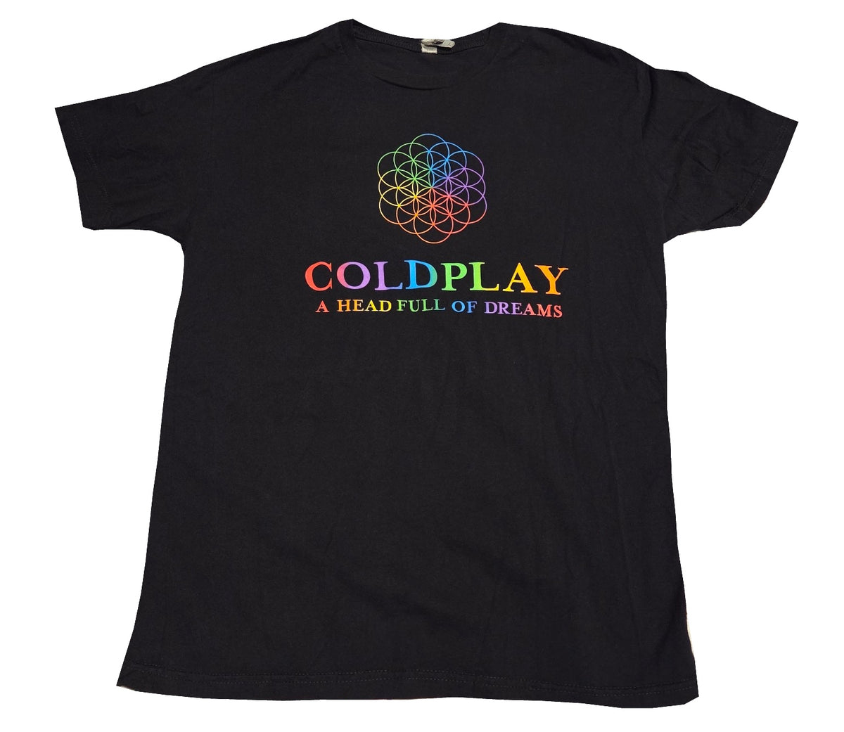 Coldplay A Head Full of Dreams World Tour 2016 black T-shirt size Medium, front, white background