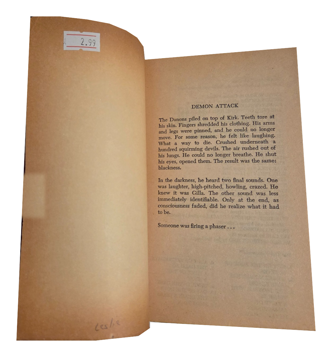 Star Trek Devil World by Gordon Eklund opening pages, fingers removed on white background
