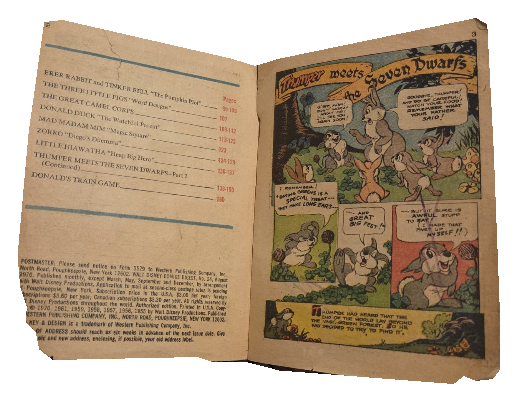 Walt Disney Comics Digest 24 original Thumper story pages and publication details