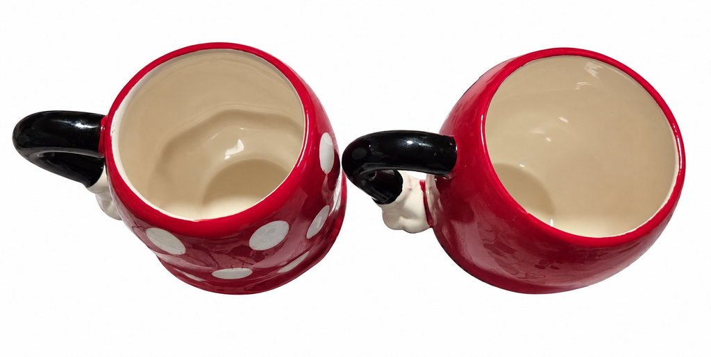 Disney100 Zak Designs Mickey and Minnie mug pair interiors on white background
