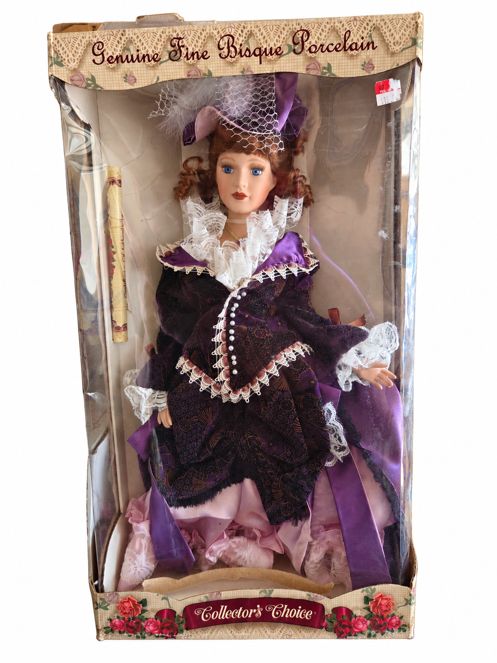 Brand new Collector's Choice purple Victorian porcelain doll in original box