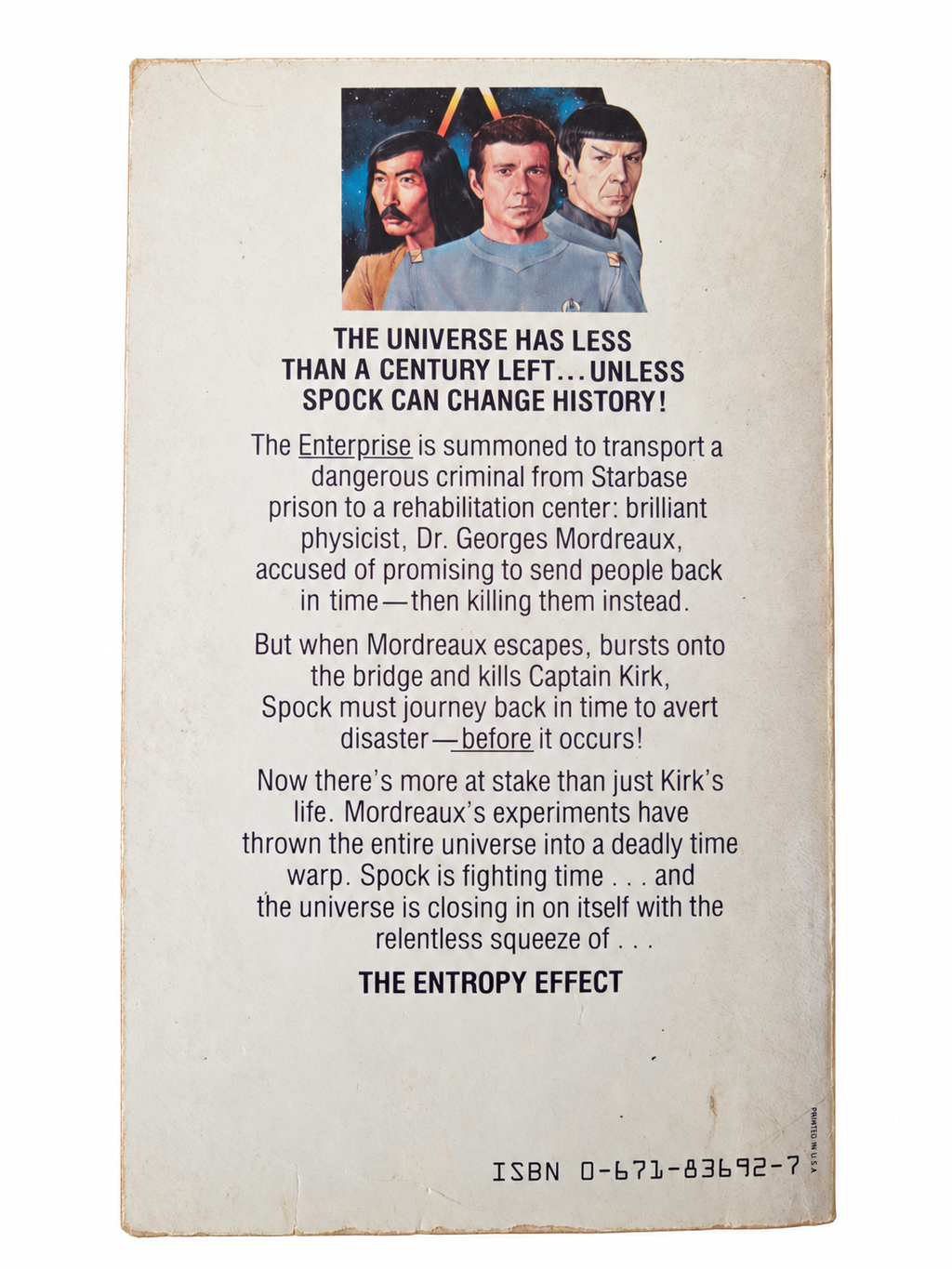 The Entropy Effect back cover showing actual wear