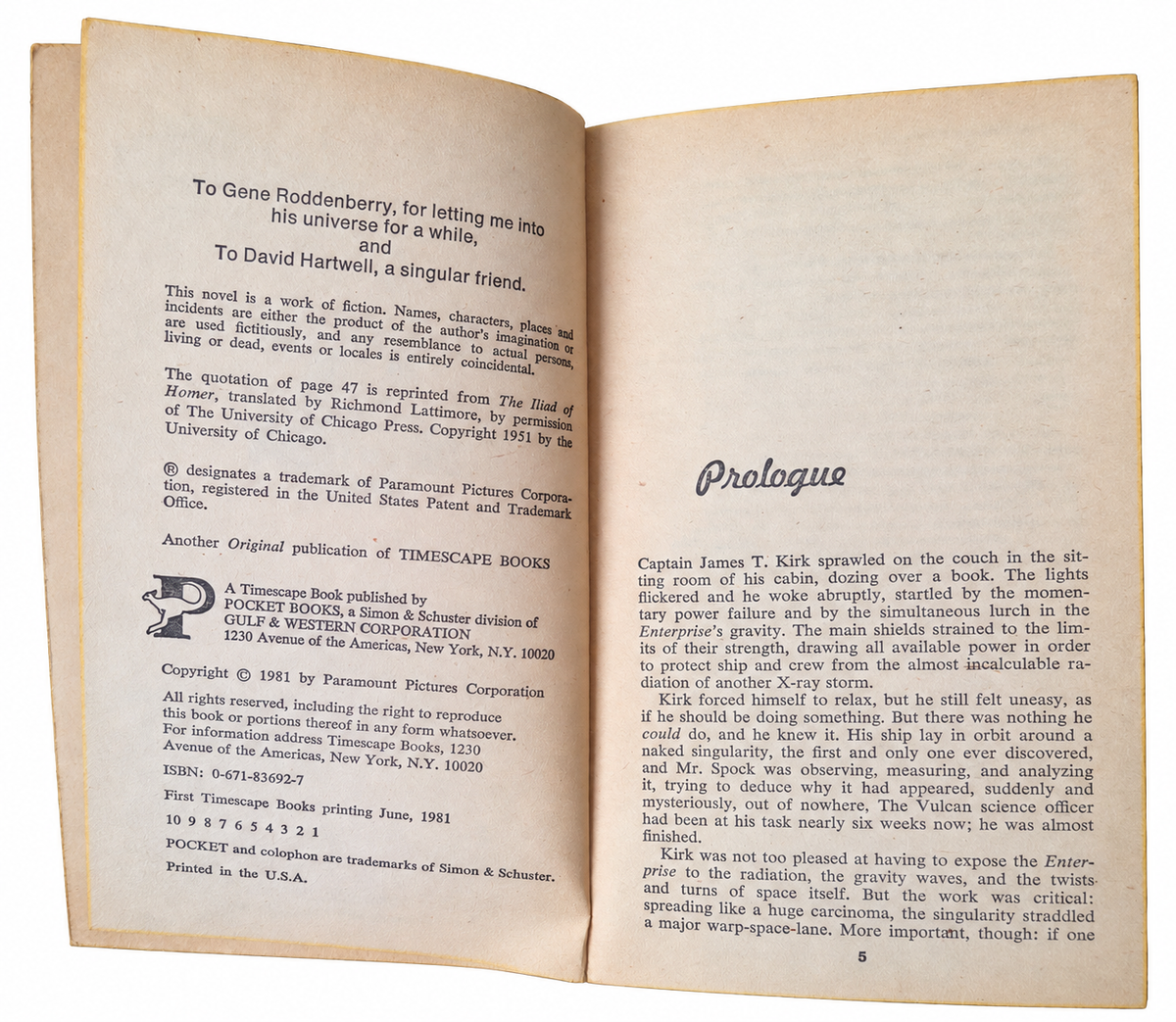 The Entropy Effect first printing copyright page and prologue