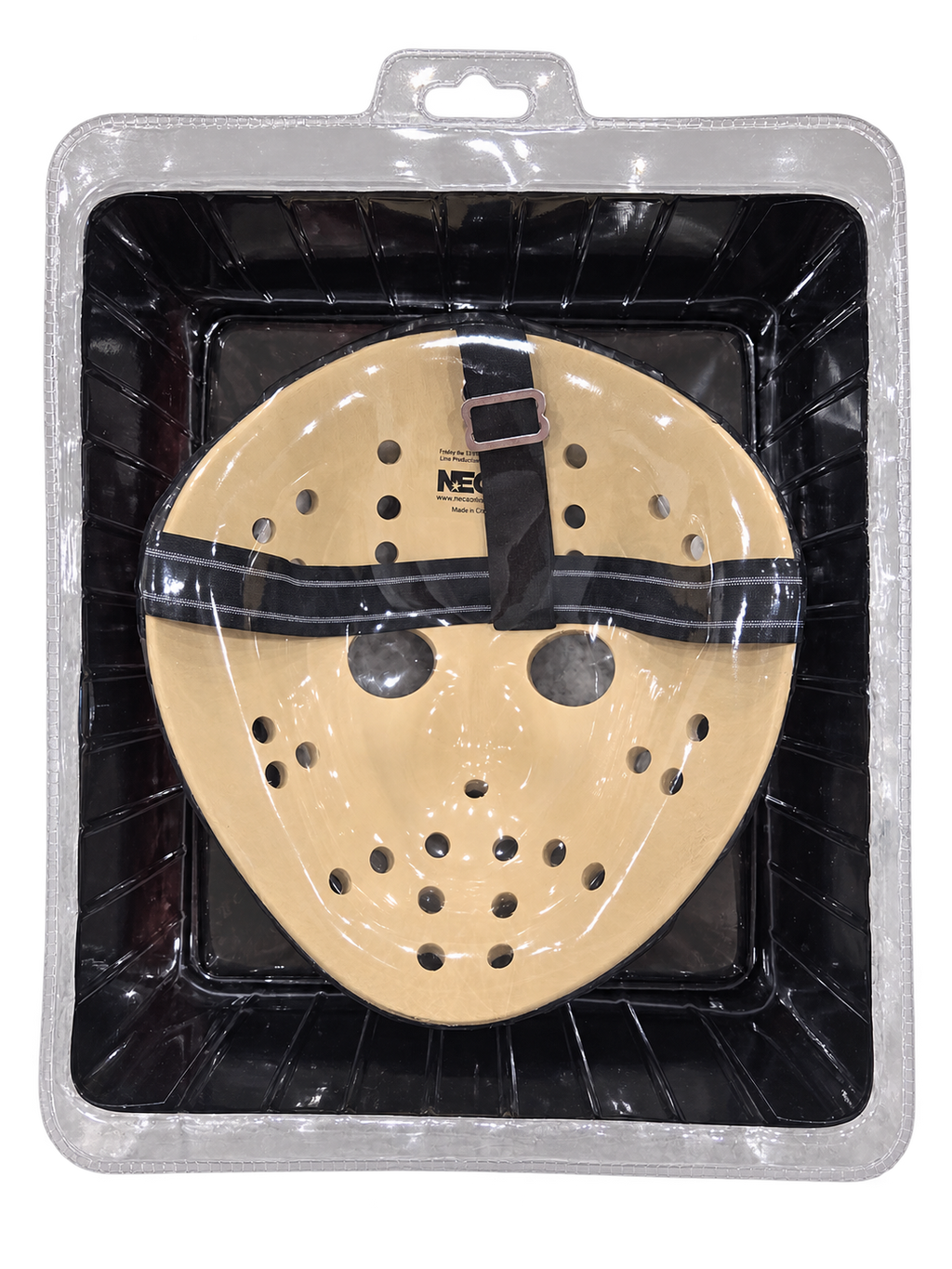 NECA Part V hockey mask package rear and straps, background removed