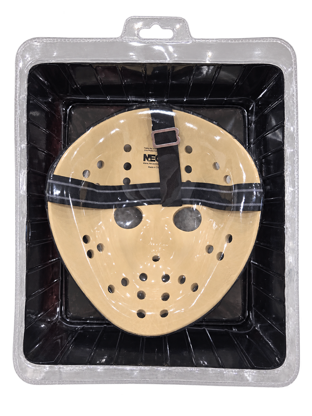 NECA Part V hockey mask package rear and straps, background removed