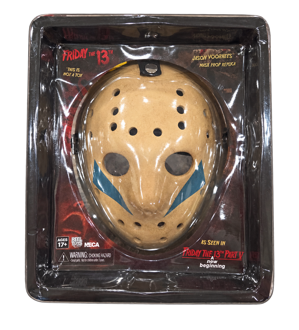 NECA Friday the 13th Part V mask prop replica in package front, background removed