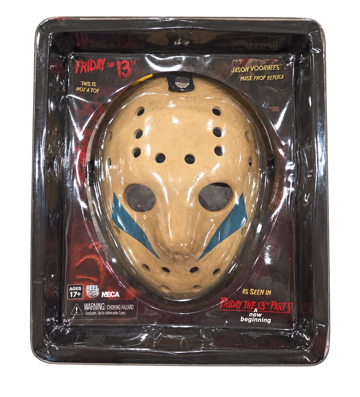 NECA Friday the 13th Part V mask prop replica in package front, background removed