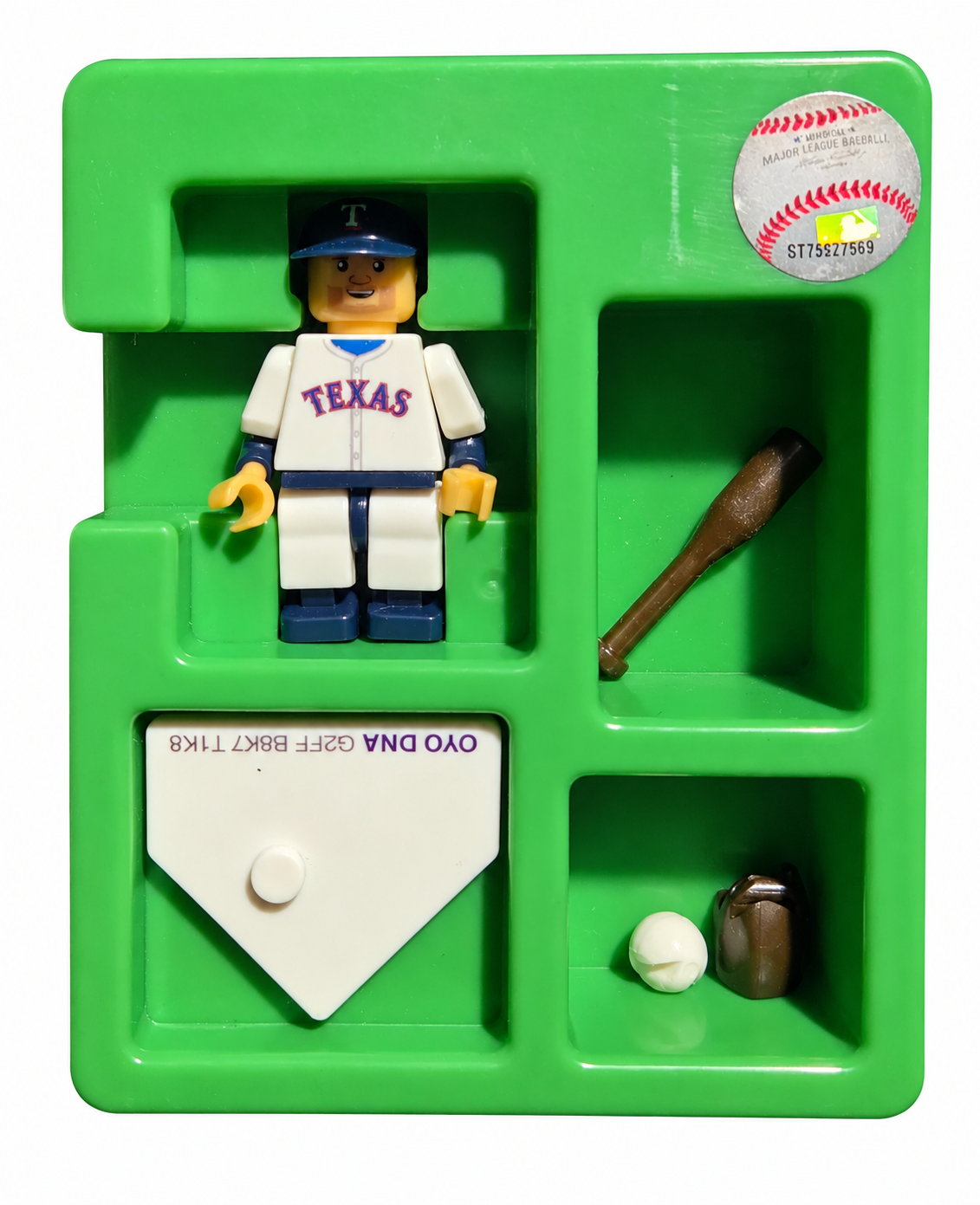 Josh Hamilton OYO figure with cap bat ball glove and numbered stand in green tray