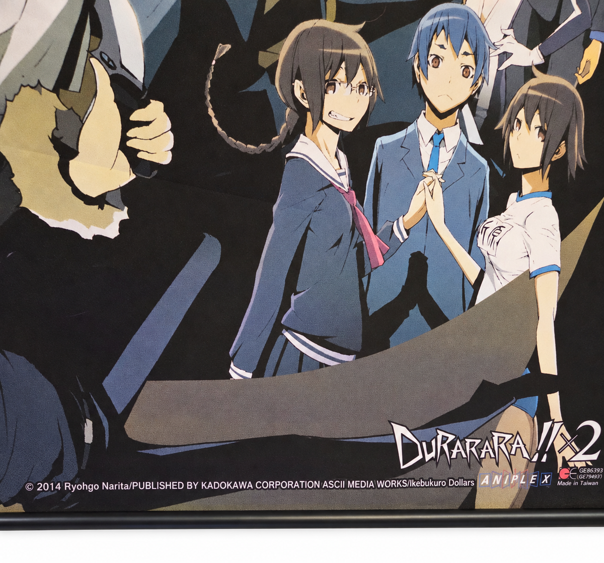 Durarara x2 wall scroll fabric and 2014 copyright detail on white background