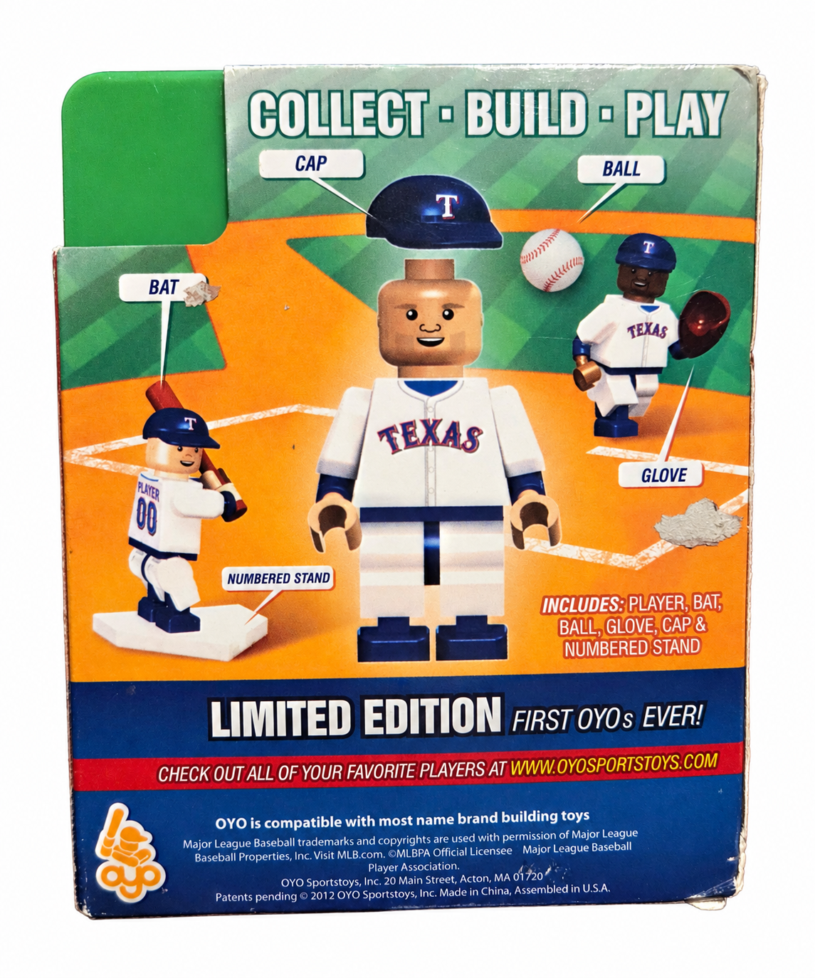 Back of OYO Josh Hamilton Generation One box showing accessories and packaging wear