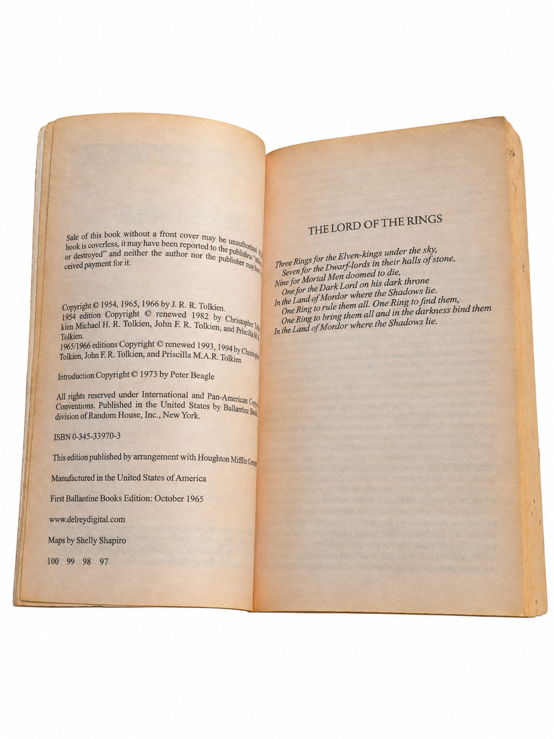 Copyright page and opening verse, showing tanning