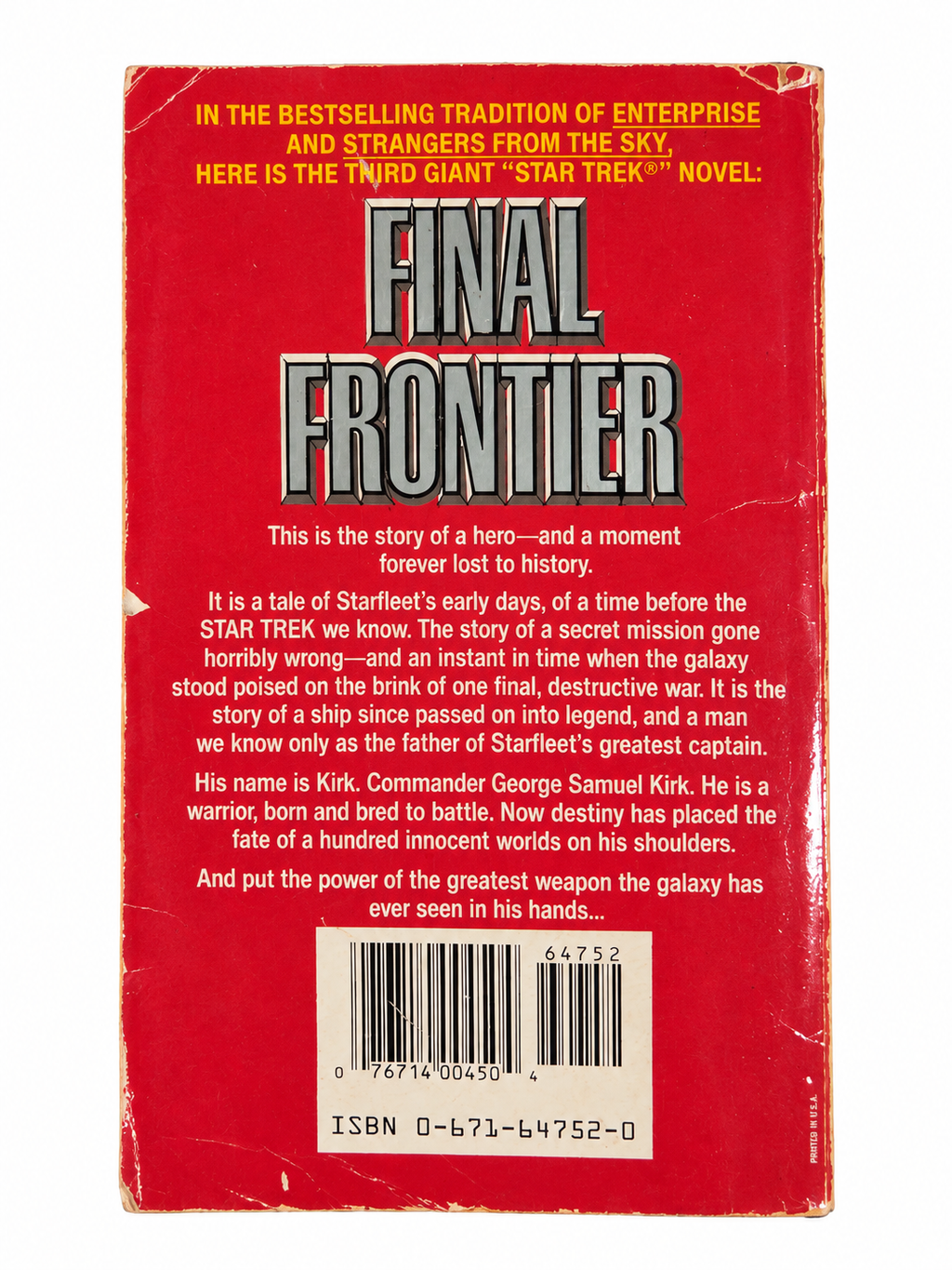 Final Frontier back cover showing creases edge wear and ISBN