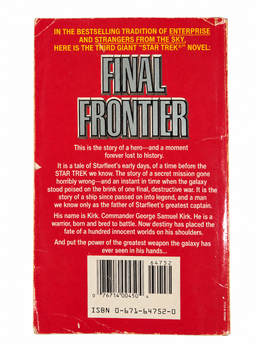 Final Frontier back cover showing creases edge wear and ISBN