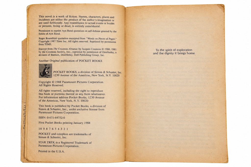 Final Frontier copyright page showing first printing January 1988